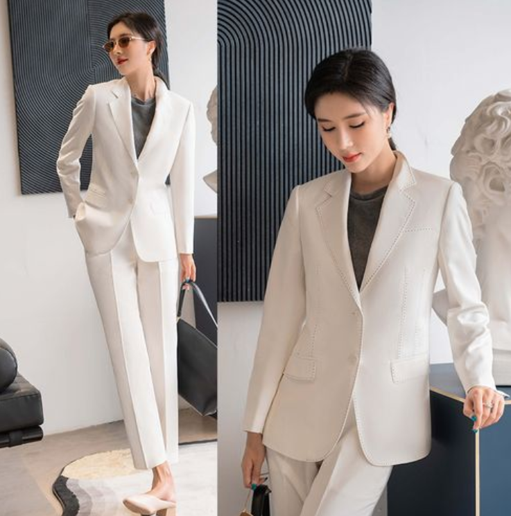 白色女士小西裝套裝，職業女士西裝氣質高雅,果斷干練